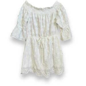 SOLITAIRE Swim Off The Shoulder Dress Swim Coverup Floral Embroidery Size L